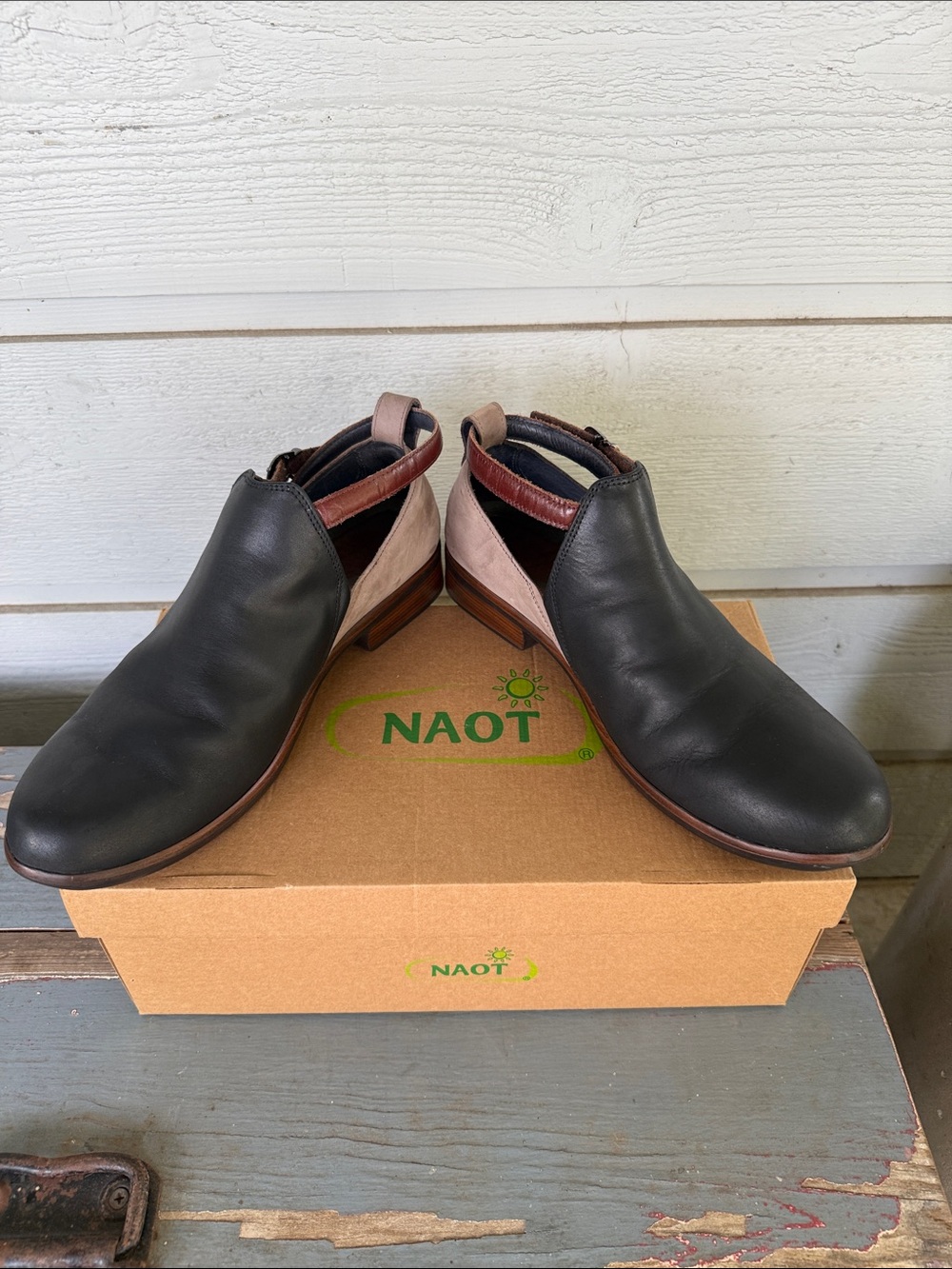 Naot Two-Tone Slip-On Loafers in Black and Pink